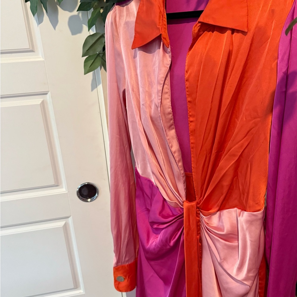 Fashion Nova Orange and Pink Midi Dress